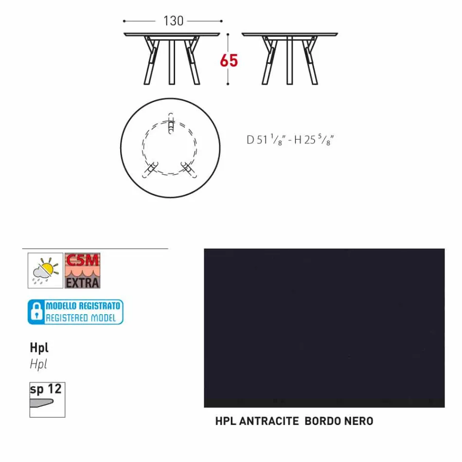 Varaschin Link round outdoor table with teak legs, H 65cm Viadurini