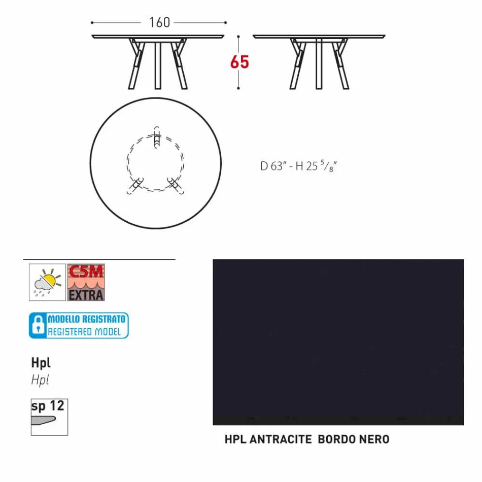 Varaschin Link round outdoor table with teak legs, H 65cm Viadurini