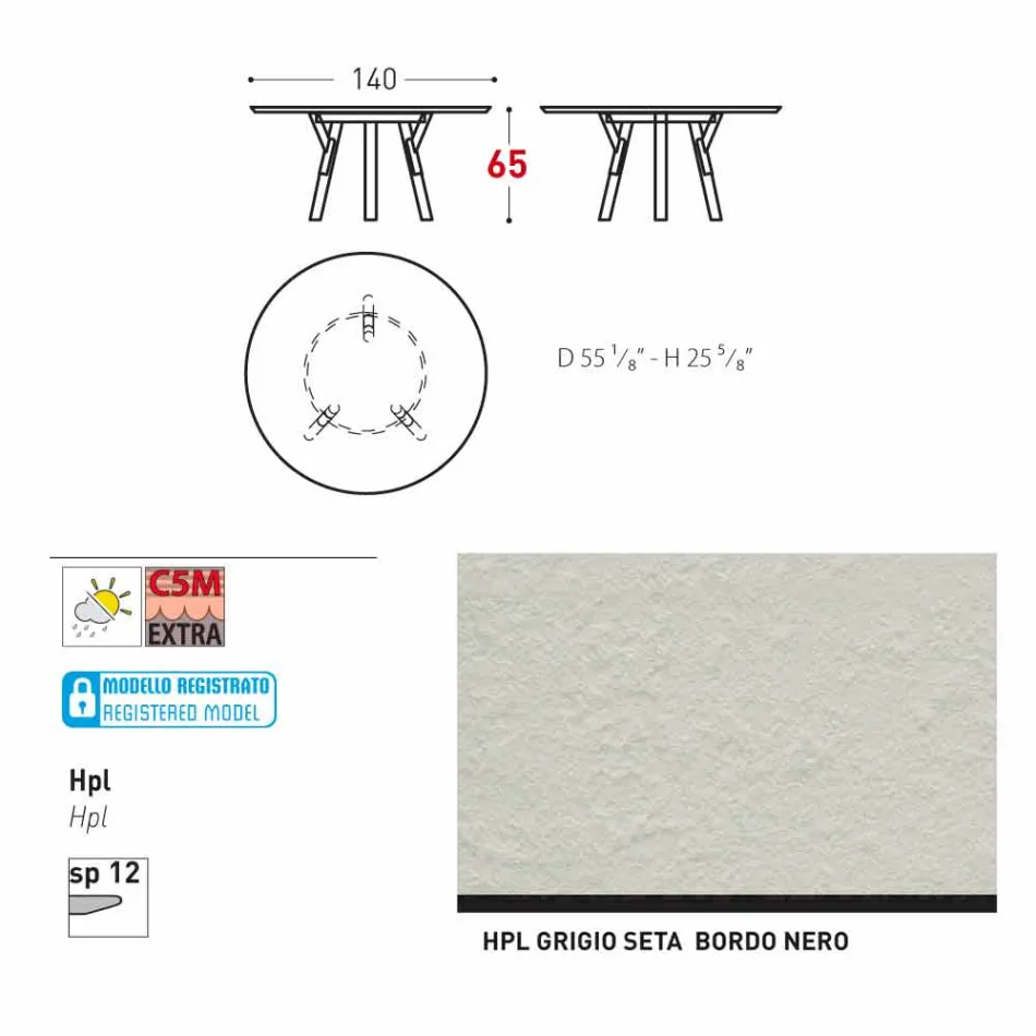 Varaschin Link round outdoor table with teak legs, H 65cm Viadurini