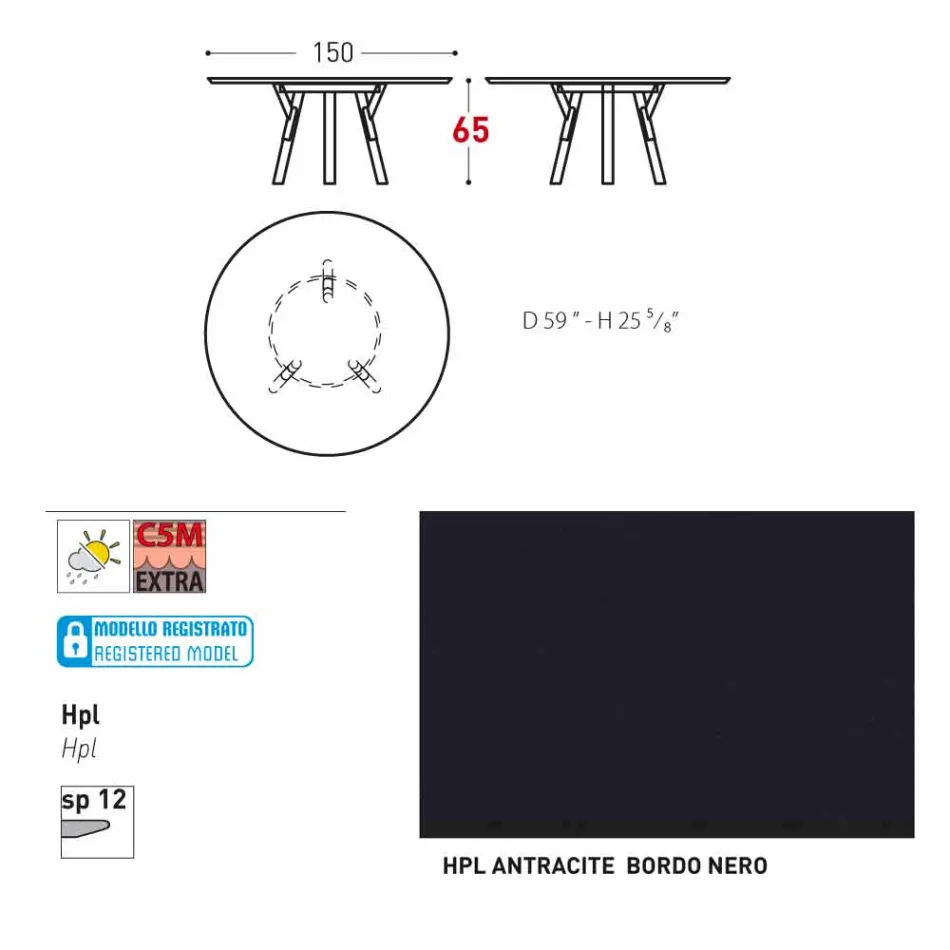 Varaschin Link round outdoor table with teak legs, H 65cm Viadurini