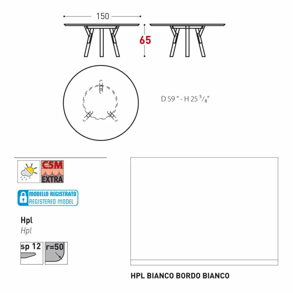 Varaschin Link round outdoor table with teak legs, H 65cm Viadurini