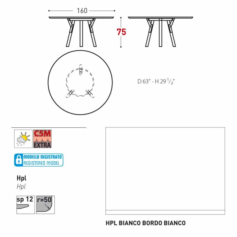 Varaschin Link round garden table with teak legs, H 75cm Viadurini
