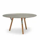 Varaschin Link round garden table with teak legs, H 75cm Viadurini
