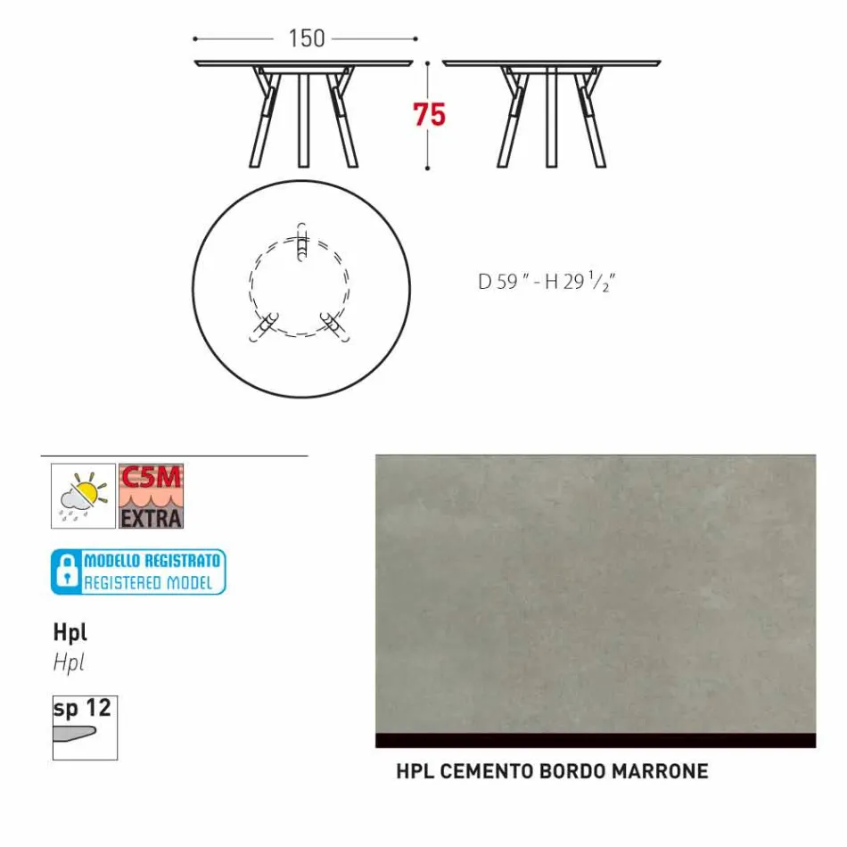 Varaschin Link contemporary garden round table, H 75 cm Viadurini