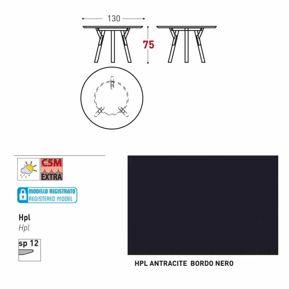 Varaschin Link contemporary garden round table, H 75 cm Viadurini