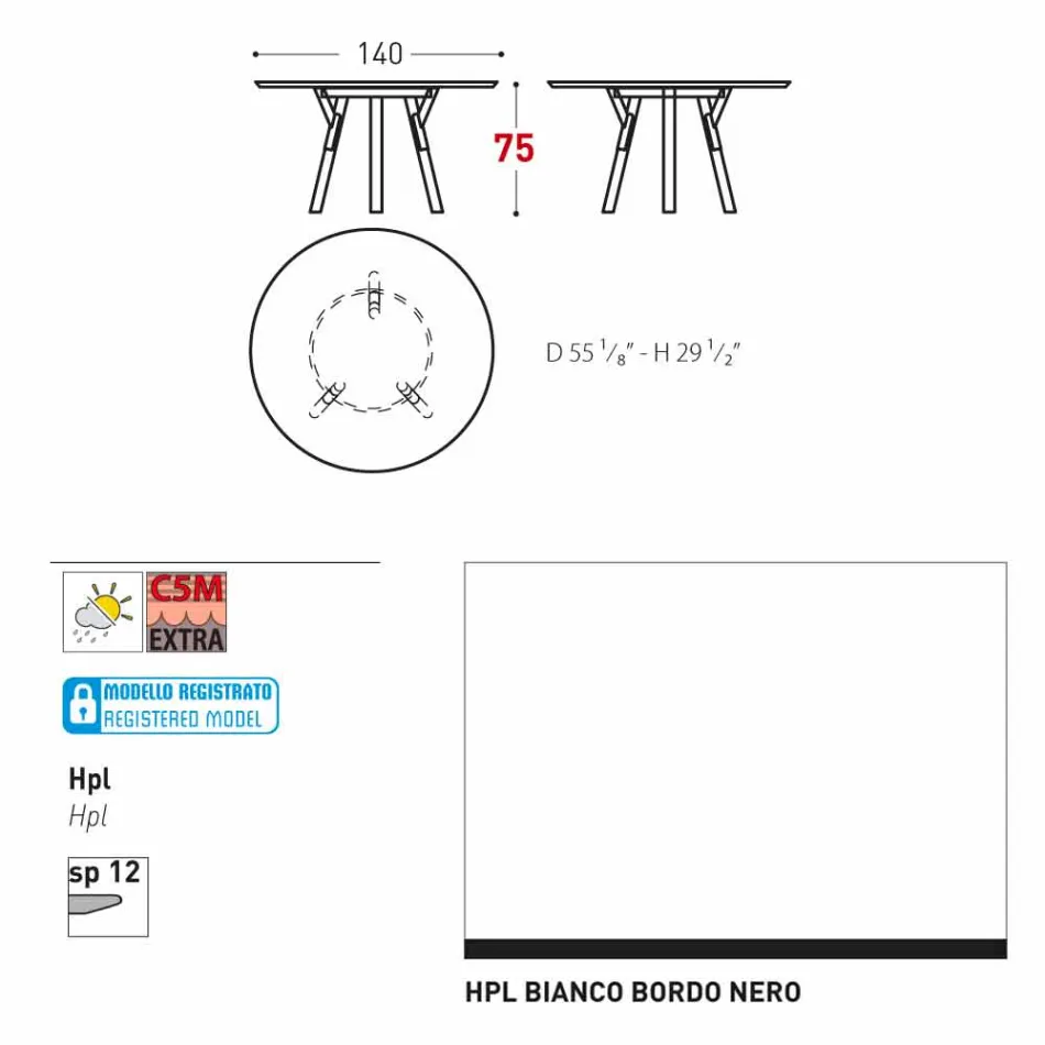 Varaschin Link contemporary garden round table, H 75 cm Viadurini