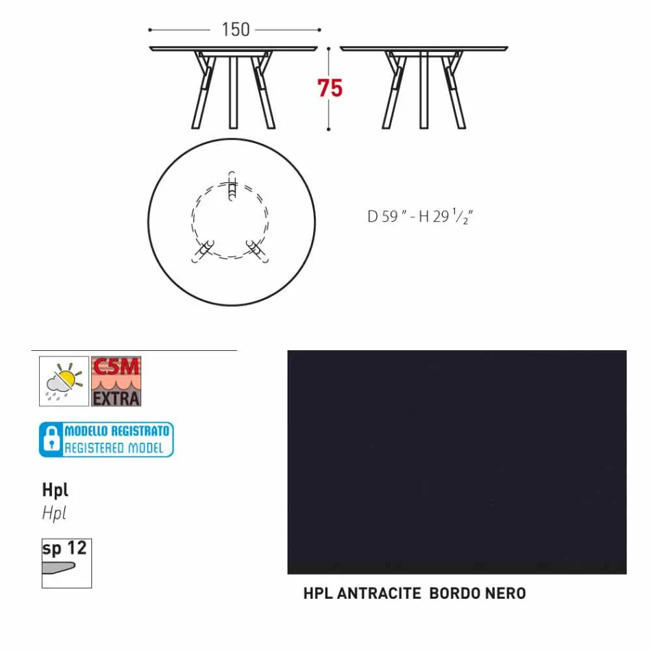 Varaschin Link contemporary garden round table, H 75 cm Viadurini