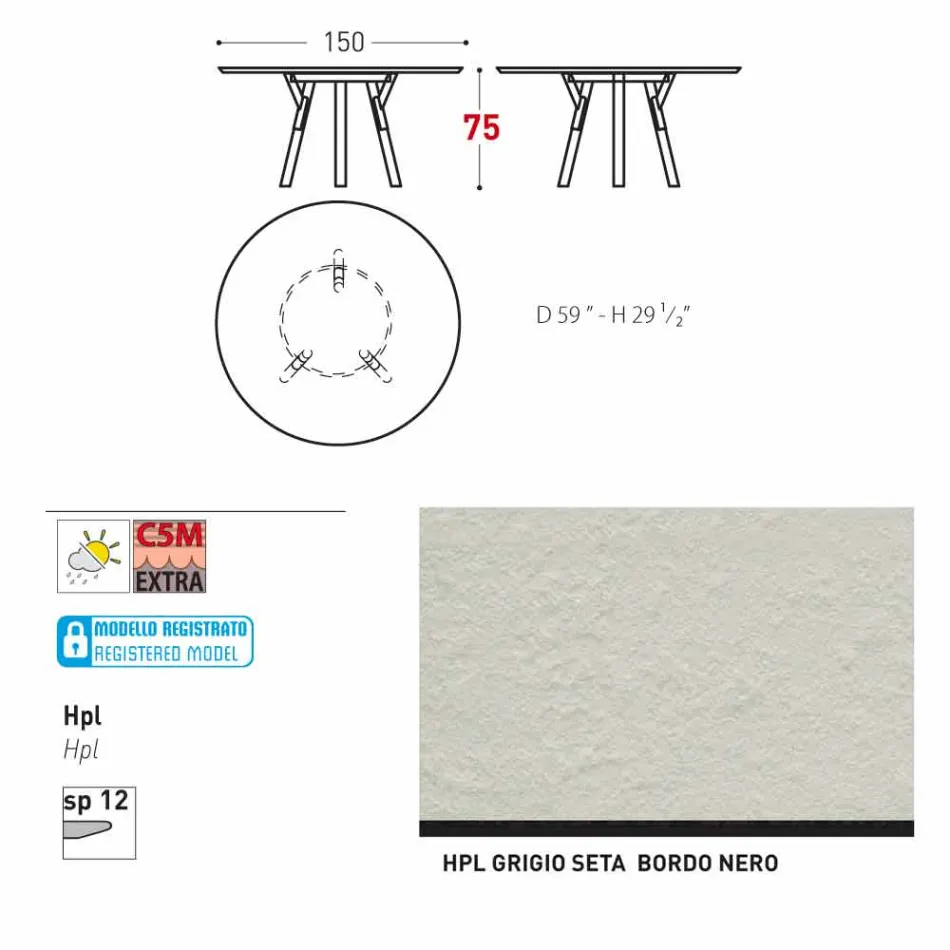 Varaschin Link contemporary garden round table, H 75 cm Viadurini