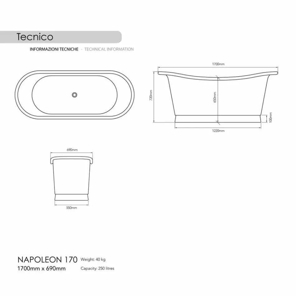 Bathtub freestanding copper bath finished in nickel Julia Viadurini