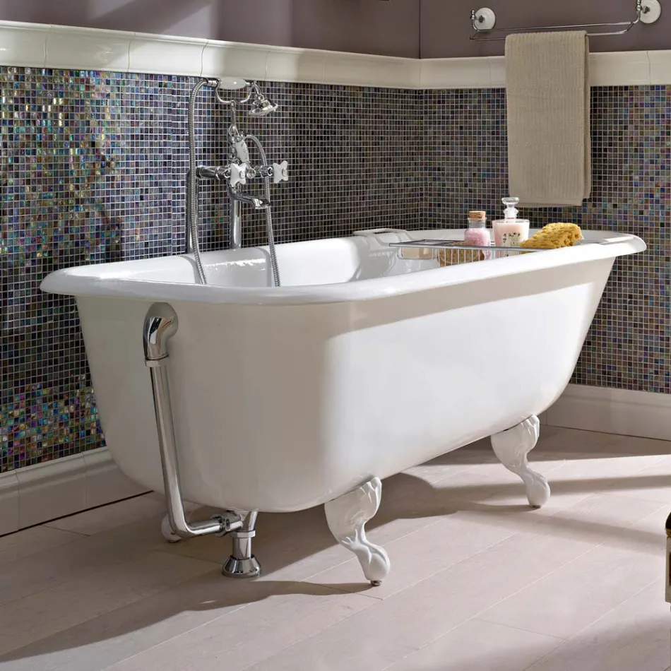 Vintage Freestanding Design Tub in White Cast Iron, Made in Italy - Marwa Viadurini