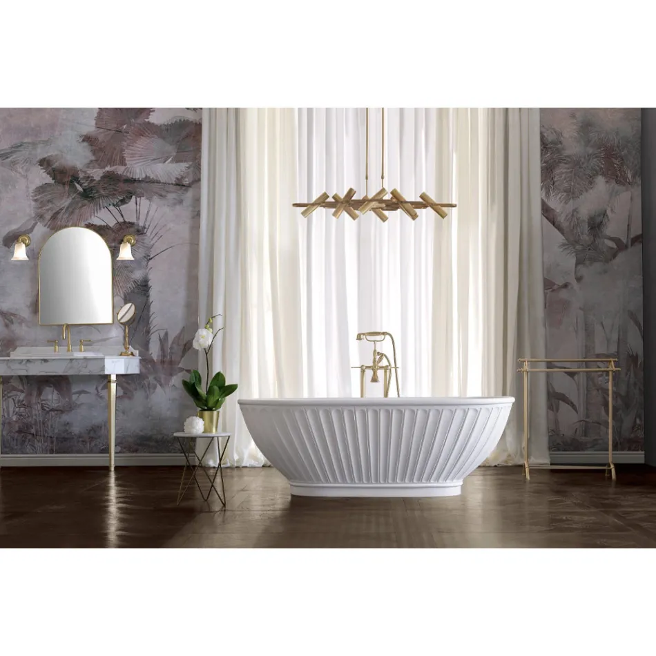 Solid Surface Bathtub with Matt White Exterior Made in Italy - Ross Viadurini