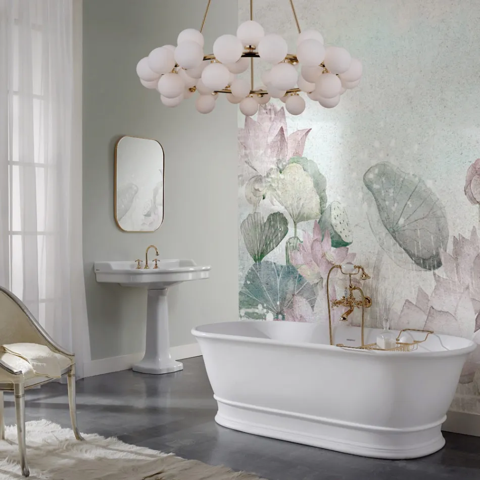 Solid Surface Bathtub with Integrated Overflow Made in Italy - Aurelio Viadurini