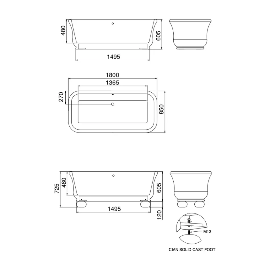 Rectangular Solid Surface Bathtub with Soft Corners Made in Italy - Fulvio Viadurini