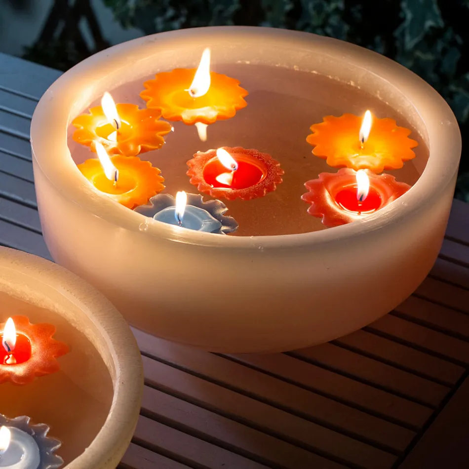 Round Wax Tub with Colored Floating Candles Made in Italy - Utina Viadurini