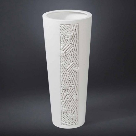 Tall Indoor Vase in White Ceramic with Made in Italy Decoration - Calisto Viadurini