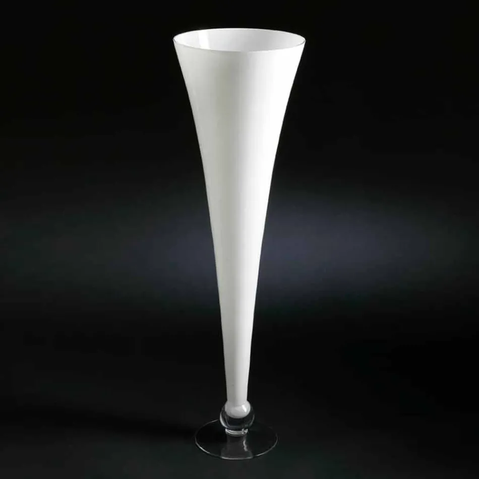 Tall Indoor Vase in White and Transparent Glass Made in Italy - Clodino Viadurini