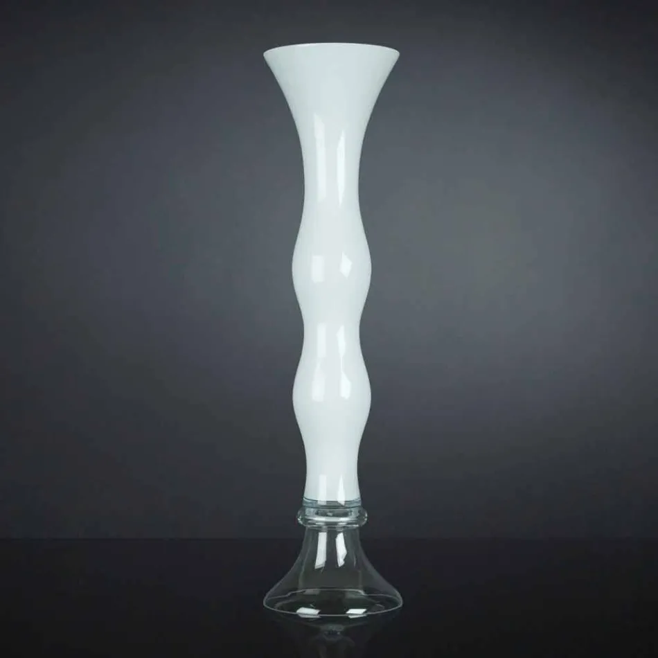 Tall Decorative Vase in Transparent and White Glass Made in Italy - Gondo Viadurini