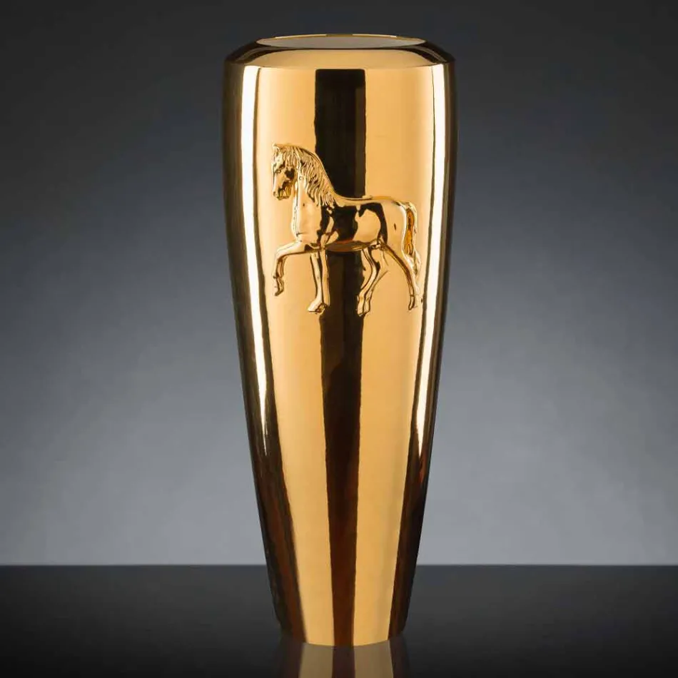 Tall Indoor Vase in Ceramic Gold Finish Handmade in Italy - Jacky Viadurini