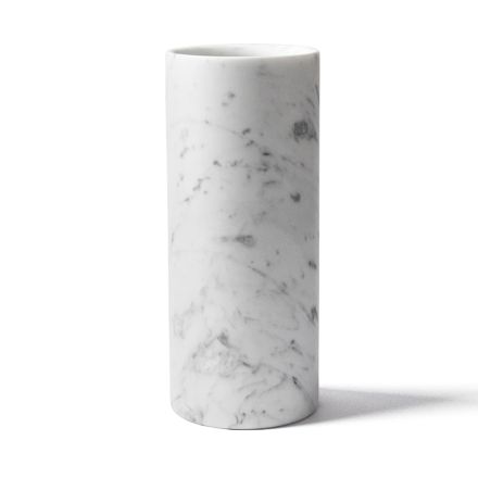 Cylindrical Vase in Satin White Carrara Marble Italian Design - Murillo Viadurini