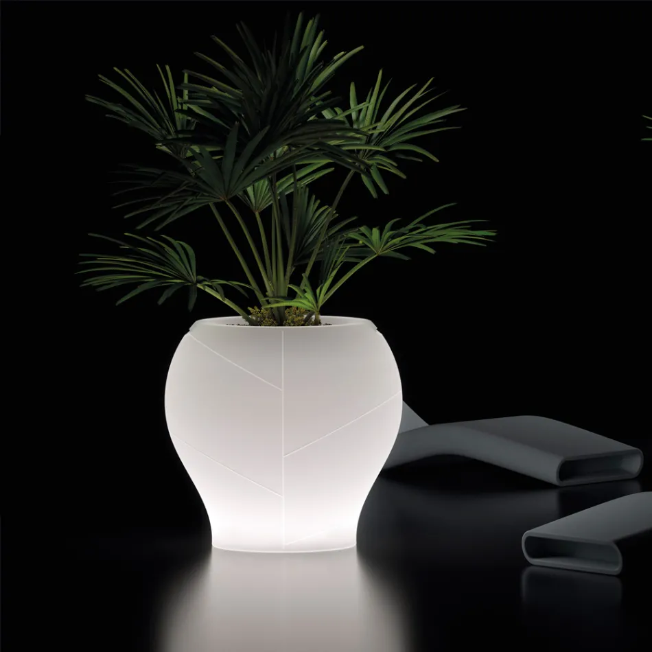 Luminous Garden Vase in White Polyethylene Made in Italy - Loto Viadurini