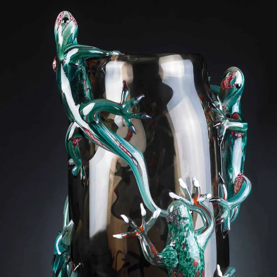 Handmade Indoor Vase in Colored Glass with Geckos Made in Italy - Geco Viadurini