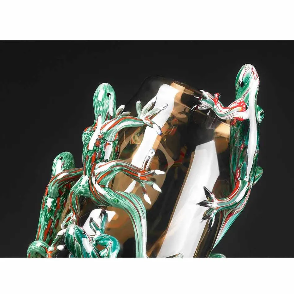 Handmade Indoor Vase in Colored Glass with Geckos Made in Italy - Geco Viadurini