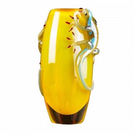 Indoor Stained Glass Vase with Geckos Handmade in Italy - Geco Viadurini