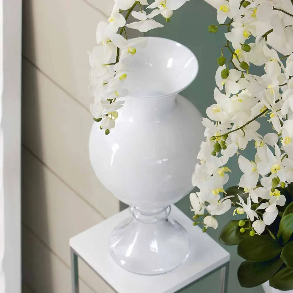 Indoor Decorative Vase in White and Transparent Glass Made in Italy - Frodino Viadurini