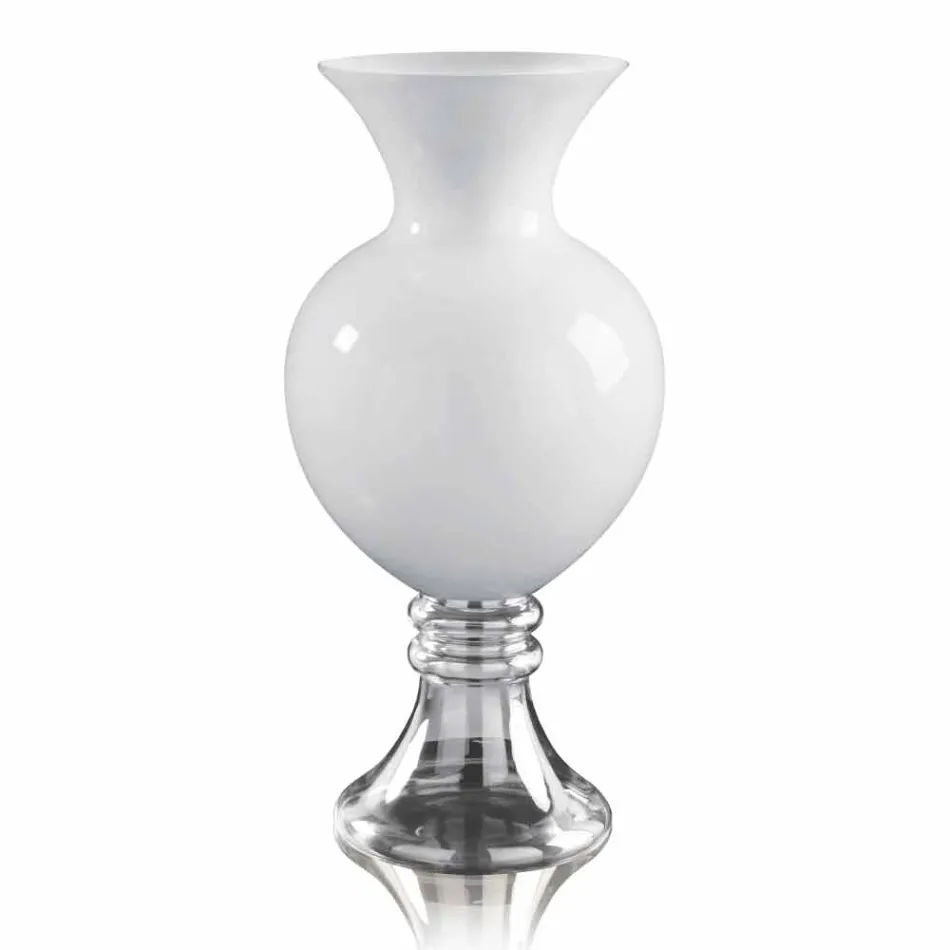 Indoor Decorative Vase in White and Transparent Glass Made in Italy - Frodino Viadurini