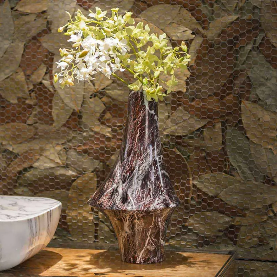 Decorative Vase in Red Marble with White Veins Made in Italy - Original Viadurini