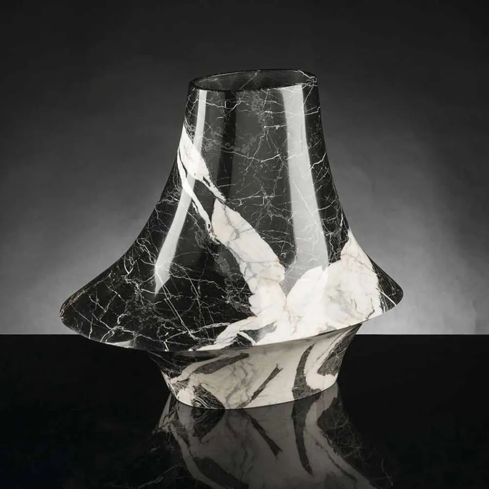 Elegant Indoor Vase in White and Black Marble Made in Italy - Original Viadurini