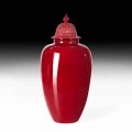 Red Lacquered Ceramic Vase with Handmade in Italy Decoration - Verio