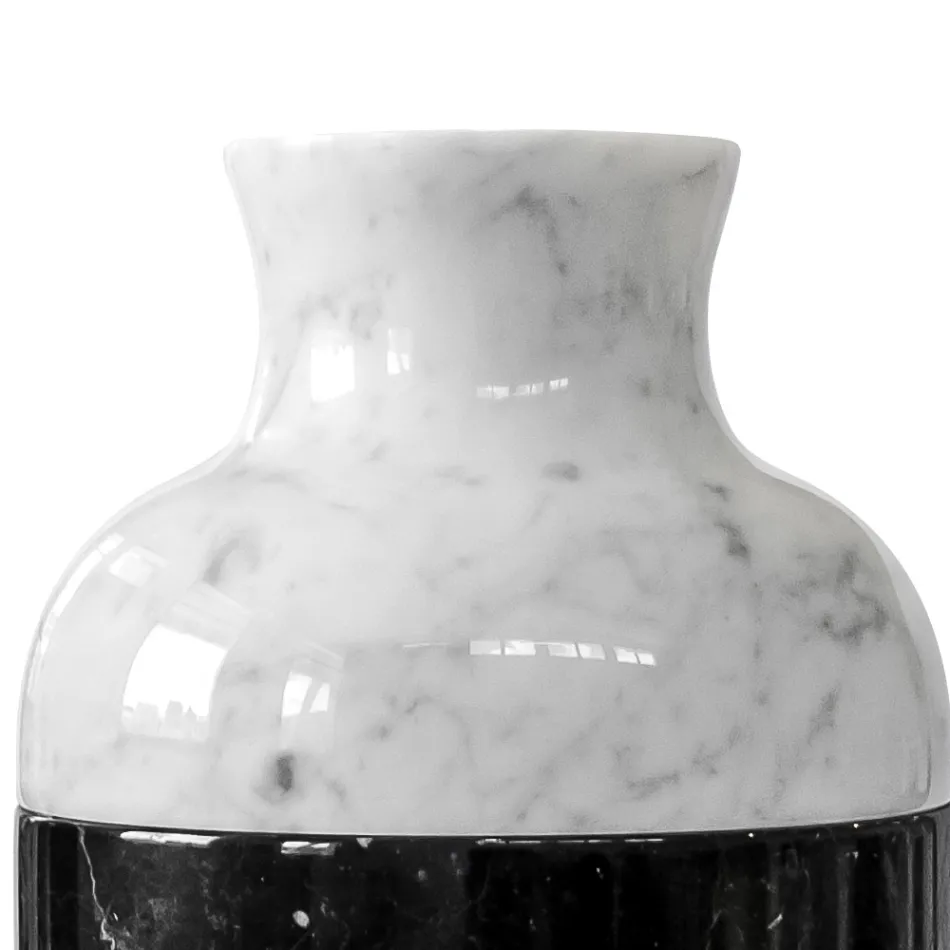 Vase in Carrara White Marble and Black Marquinia Luxury Design - Calar Viadurini