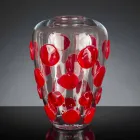 Transparent and Red Murano Blown Glass Vase Made in Italy - Cenzo Viadurini