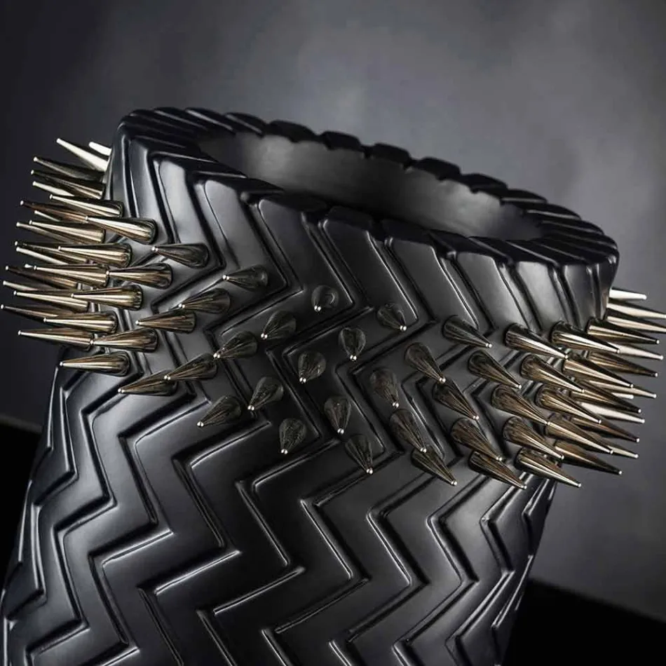 Hand Made Matt Black Ceramic Ornamental Vase - Jungle Viadurini