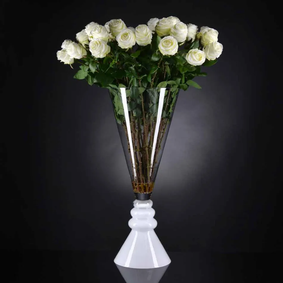 White and Transparent Glass Flower Vase Made in Italy - Aramis Viadurini