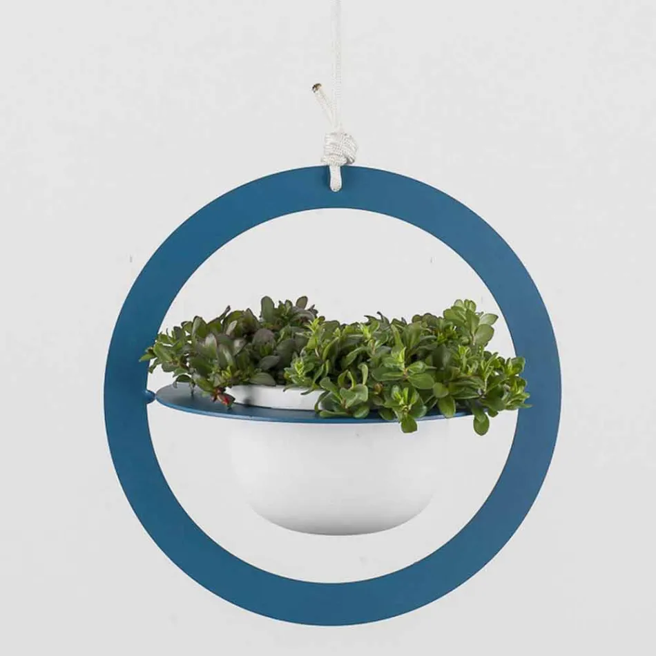 Hanging Flower Vase in Steel and Ceramic Made in Italy - Leotta Viadurini