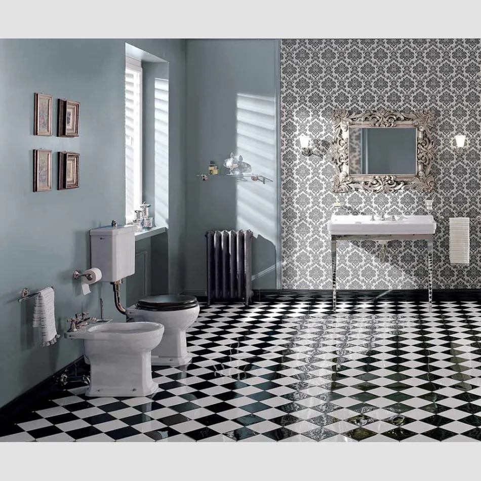 Floor-mounted WC with Ceramic Cassette and Made in Italy Black Seat - Marwa Viadurini