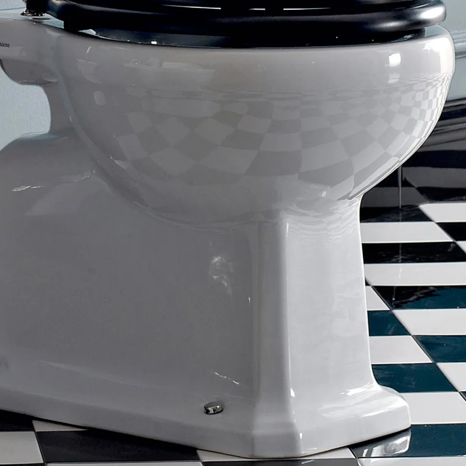Floor-mounted WC with Ceramic Cassette and Made in Italy Black Seat - Marwa Viadurini