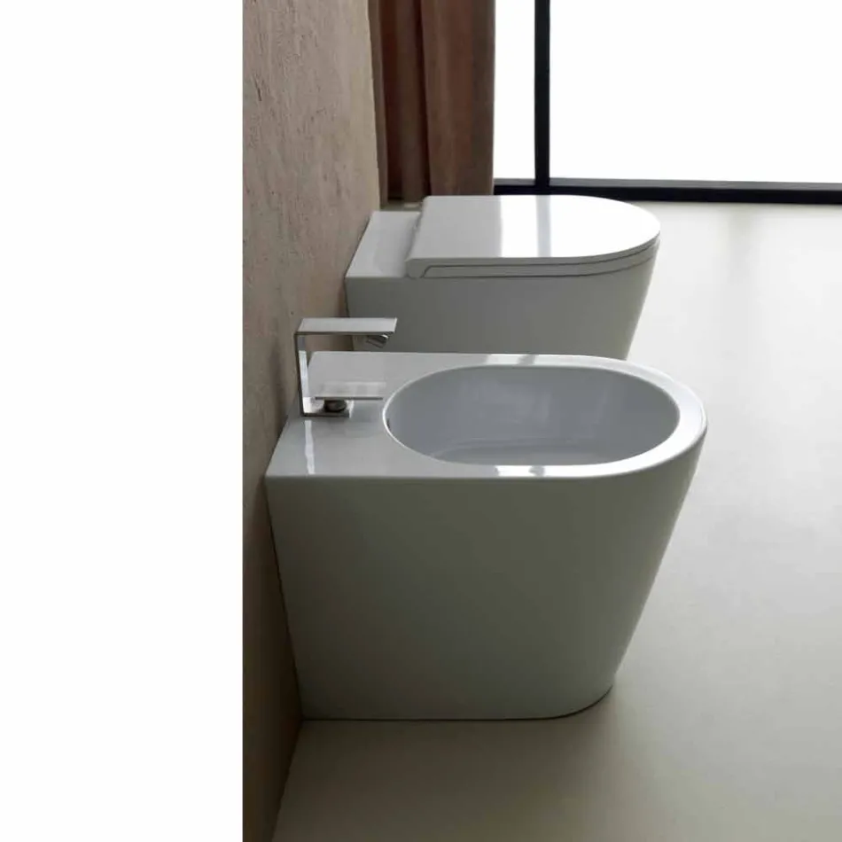 Modern white ceramic toilet bowl Sun Round 57x37 cm made in Italy Viadurini