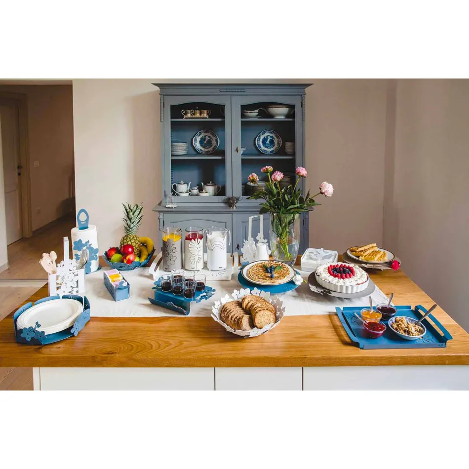 Serving Tray with Flowers in White, Blue or Mud Iron - Marken Viadurini