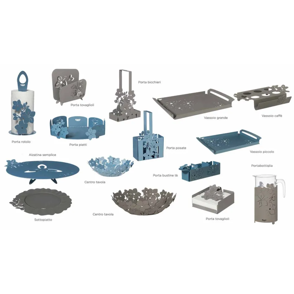 Serving Tray with Flowers in Handmade Iron Made in Italy - Marken Viadurini