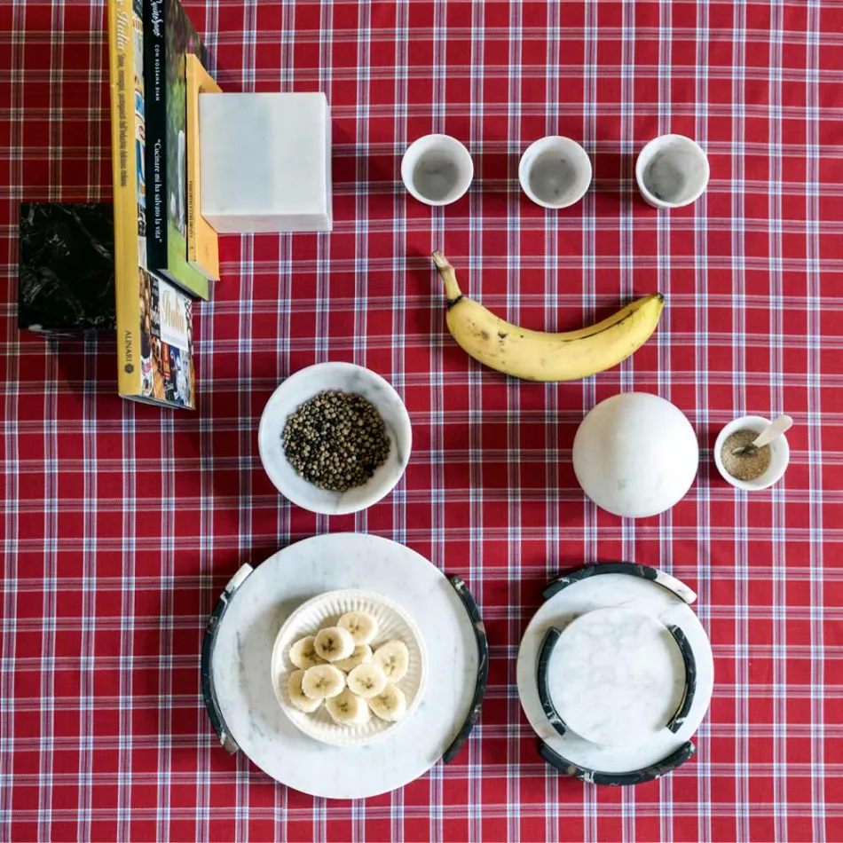Modern Round Tray in White Carrara Marble Made in Italy - Chet Viadurini