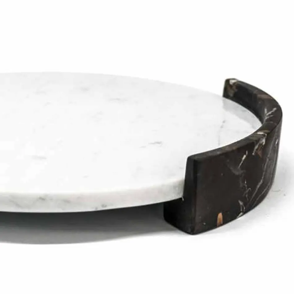 Modern Round Tray in White Carrara Marble Made in Italy - Chet Viadurini