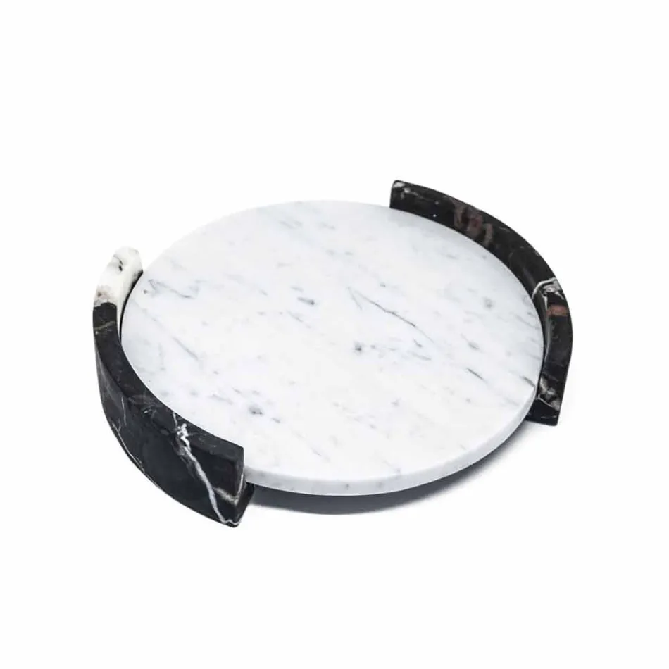 Modern Round Tray in White Carrara Marble Made in Italy - Chet Viadurini