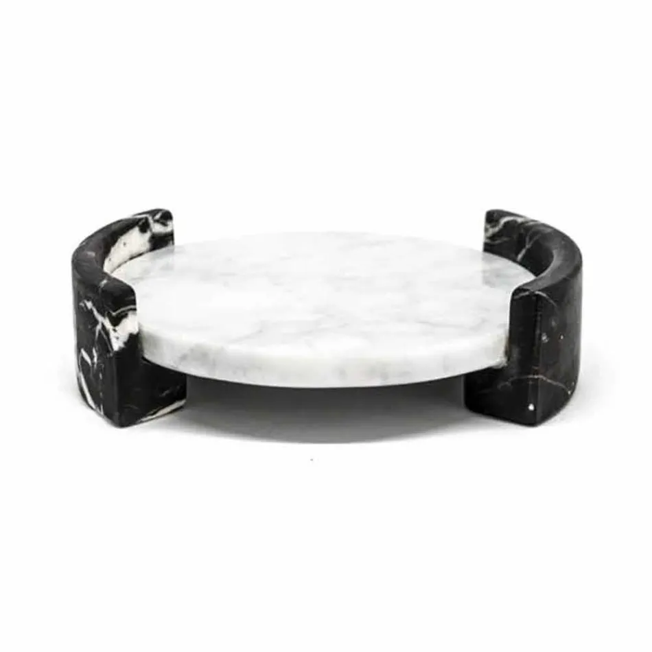 Modern Round Tray in White Carrara Marble Made in Italy - Chet Viadurini