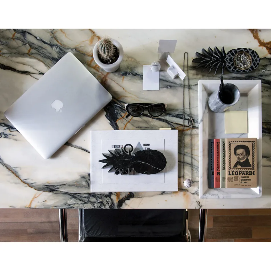 Rectangular Tray in White Carrara Marble Made in Italy - Vassili Viadurini