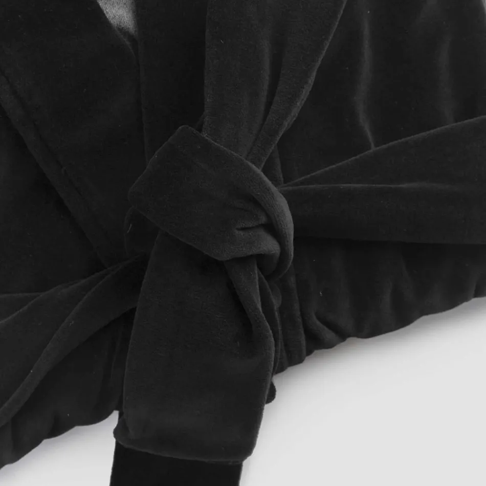 Kimono dressing gown in Black Chenille with Farnese Lace, Luxury Made in Italy - Kyoto Viadurini