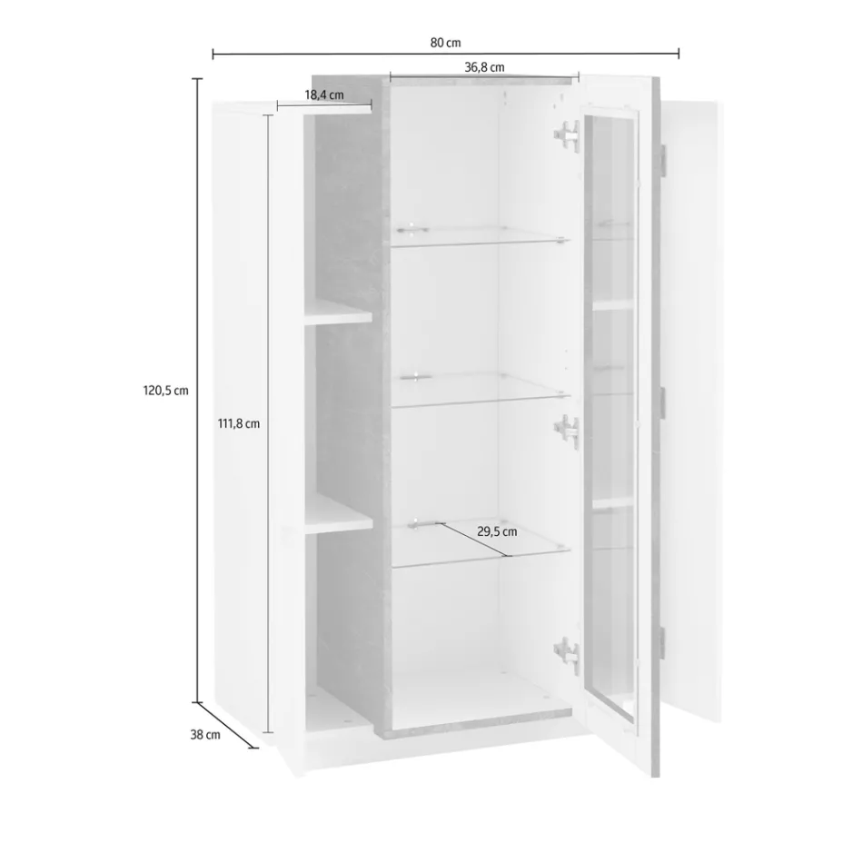 Showcase 3 Doors Living Room White and Anthracite Wood, Cement or Maple - Therese Viadurini