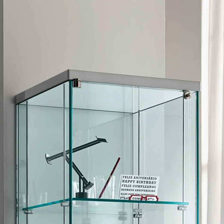 Column Showcase in Transparent Glass with Right or Left Knob - Antonia Viadurini